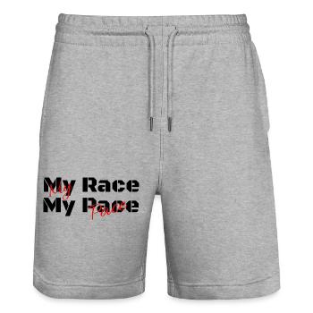 My Race my Pace - You set your pace - Stanley/Stella Trainer Unisex Organic Jogging Shorts - heather grey - Front - Nik (191cm) & Marisol (170cm)