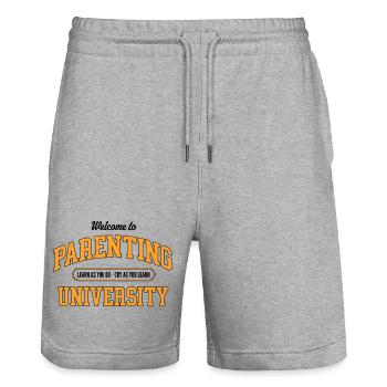 Parenting University College Style - Stanley/Stella Unisex Bio Joggingshorts Trainer  - Grau meliert - Vorne - Nik (191cm) & Marisol (170cm)