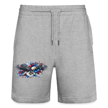 Flying bald eagle with splashes of paint - Stanley/Stella Trainer Unisex Organic Jogging Shorts - heather grey - Front - Nik (191cm) & Marisol (170cm)