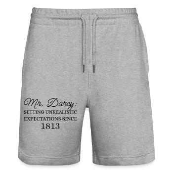 Mr. Darcy: Unrealistic Expectations Since 1813 III - Stanley/Stella Trainer Unisex Organic Jogging Shorts - heather grey - Front - Nik (191cm) & Marisol (170cm)