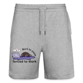 born to sleep forced to work cute cat working - Stanley/Stella Trainer Unisex Organic Jogging Shorts - heather grey - Front - Nik (191cm) & Marisol (170cm)