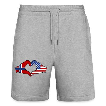 Norvège États-Unis Drapeau Main Coeur Forme - Short de jogging bio TRAINER Stanley/Stella unisexe - gris chiné - Devant - Nik (191cm) & Marisol (170cm)