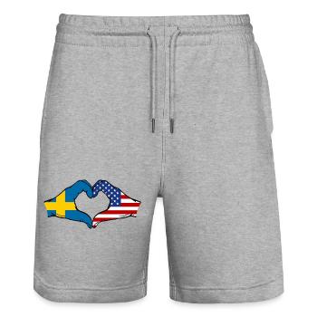 Suède États-Unis Drapeau Mains Coeur Forme - Short de jogging bio TRAINER Stanley/Stella unisexe - gris chiné - Devant - Nik (191cm) & Marisol (170cm)