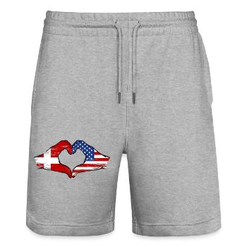 Dänemark USA Flagge Haende Herzform used - Stanley/Stella Unisex Bio Joggingshorts Trainer  - Grau meliert - Vorne - Nik (191cm) & Marisol (170cm)