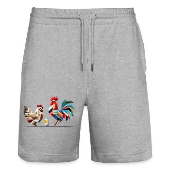 Coq, poule et poussin – Motif géométrique de Pâques - Short de jogging bio TRAINER Stanley/Stella unisexe - gris chiné - Devant - Nik (191cm) & Marisol (170cm)