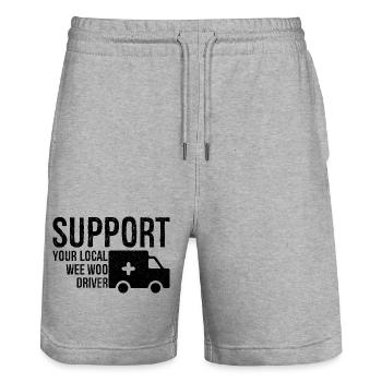 support your local wee woo driver - Stanley/Stella Unisex Bio Joggingshorts Trainer  - Grau meliert - Vorne - Nik (191cm) & Marisol (170cm)