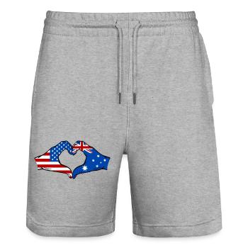USA Australien Flagge Haende Herzform - Stanley/Stella Unisex Bio Joggingshorts Trainer  - Grau meliert - Vorne - Nik (191cm) & Marisol (170cm)