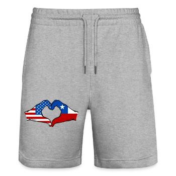 États-Unis Drapeau du Chili main coeur forme - Short de jogging bio TRAINER Stanley/Stella unisexe - gris chiné - Devant - Nik (191cm) & Marisol (170cm)