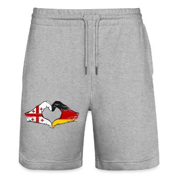 Georgien Deutschland Flagge Haende Herzform use - Stanley/Stella Unisex Bio Joggingshorts Trainer  - Grau meliert - Vorne - Nik (191cm) & Marisol (170cm)