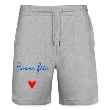 BONNE FÊTE. COEUR. BONNE FÊTE MAMAN. MAMAN - Short de jogging bio TRAINER Stanley/Stella unisexe - gris chiné - Devant - Nik (191cm) & Marisol (170cm)