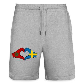Marokko Schweden Flagge Haende Herzform - Stanley/Stella Unisex Bio Joggingshorts Trainer  - Grau meliert - Vorne - Nik (191cm) & Marisol (170cm)