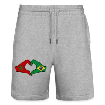 Maroc Brésil Drapeau Mains Coeur Forme - Short de jogging bio TRAINER Stanley/Stella unisexe - gris chiné - Devant - Nik (191cm) & Marisol (170cm)