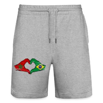 Morocco Brazil Flag Hands Heart Shape Used - Stanley/Stella Trainer Unisex Organic Jogging Shorts - heather grey - Front - Nik (191cm) & Marisol (170cm)
