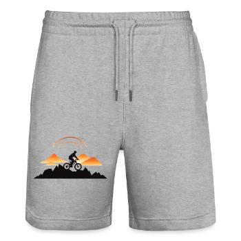 Mountain Bike Cyclist Drawing - Stanley/Stella Trainer Unisex Organic Jogging Shorts - heather grey - Front - Nik (191cm) & Marisol (170cm)