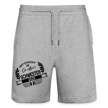 Große Schwester 2025 – stolz & bereit! - Stanley/Stella Unisex Bio Joggingshorts Trainer  - Grau meliert - Vorne - Nik (191cm) & Marisol (170cm)
