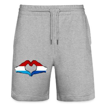 Luxembourg Hollande drapeau main coeur - Short de jogging bio TRAINER Stanley/Stella unisexe - gris chiné - Devant - Nik (191cm) & Marisol (170cm)