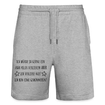 Ich bin eine Gewinnerin! Ich verliere nie! - Stanley/Stella Unisex Bio Joggingshorts Trainer  - Grau meliert - Vorne - Nik (191cm) & Marisol (170cm)