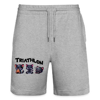 Triathlon Triathlete Cat - Stanley/Stella Trainer Unisex Organic Jogging Shorts - heather grey - Front - Nik (191cm) & Marisol (170cm)