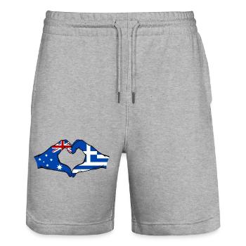 Australien Griechenland Flagge Haende Herzform - Stanley/Stella Unisex Bio Joggingshorts Trainer  - Grau meliert - Vorne - Nik (191cm) & Marisol (170cm)