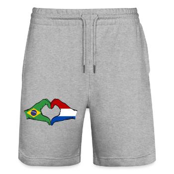 Brésil Hollande drapeau main coeur forme - Short de jogging bio TRAINER Stanley/Stella unisexe - gris chiné - Devant - Nik (191cm) & Marisol (170cm)