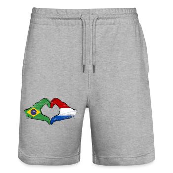 Brésil Hollande drapeau main coeur utilisé - Short de jogging bio TRAINER Stanley/Stella unisexe - gris chiné - Devant - Nik (191cm) & Marisol (170cm)