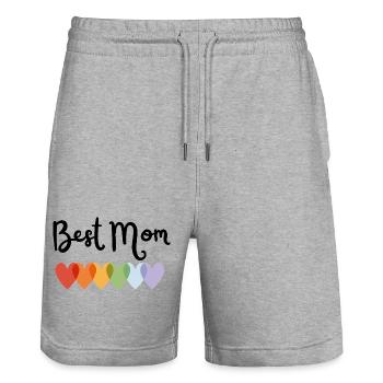 Regenbogenherz Best Mom Design - Stanley/Stella Unisex Bio Joggingshorts Trainer  - Grau meliert - Vorne - Nik (191cm) & Marisol (170cm)