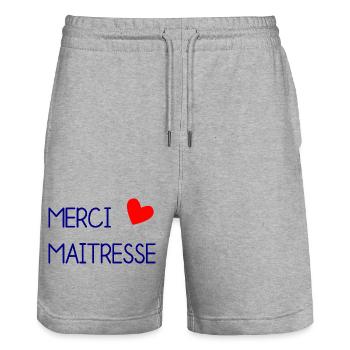 MAÎTRESSE. MAITRE. MERCI. MERCI MAÎTRESSE - Short de jogging bio TRAINER Stanley/Stella unisexe - gris chiné - Devant - Nik (191cm) & Marisol (170cm)