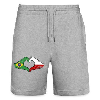 Brasilien Polen Flagge Haende Herzform used - Stanley/Stella Unisex Bio Joggingshorts Trainer  - Grau meliert - Vorne - Nik (191cm) & Marisol (170cm)