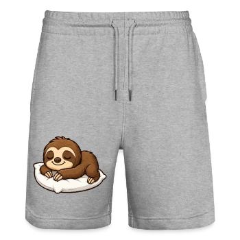mignon paresseux dessin animé se détendre câlin chill - Short de jogging bio TRAINER Stanley/Stella unisexe - gris chiné - Devant - Nik (191cm) & Marisol (170cm)