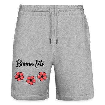 BONNE FÊTE. COEUR. BONNE FÊTE MAMAN. MAMAN. FÊTE - Short de jogging bio TRAINER Stanley/Stella unisexe - gris chiné - Devant - Nik (191cm) & Marisol (170cm)