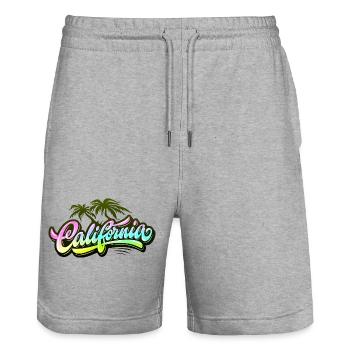 CALIFORNIA Street Art 🧢 – 3D Graffiti mit Palmen - Stanley/Stella Unisex Bio Joggingshorts Trainer  - Grau meliert - Vorne - Nik (191cm) & Marisol (170cm)