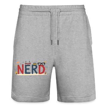 Nerd en lettres géantes et lunettes - Short de jogging bio TRAINER Stanley/Stella unisexe - gris chiné - Devant - Nik (191cm) & Marisol (170cm)