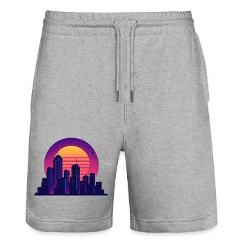 Neon Skyline – Ambiance rétro de la ville - Short de jogging bio TRAINER Stanley/Stella unisexe - gris chiné - Devant - Nik (191cm) & Marisol (170cm)