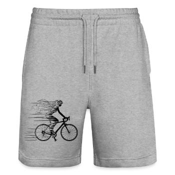 Radfahrerin Line Art - Stanley/Stella Unisex Bio Joggingshorts Trainer  - Grau meliert - Vorne - Nik (191cm) & Marisol (170cm)