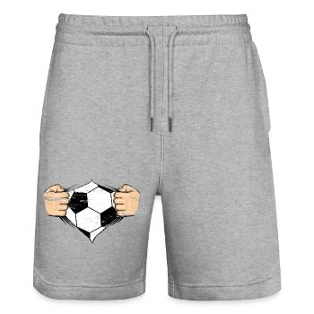 Soccer Design used - Stanley/Stella Trainer Unisex Organic Jogging Shorts - heather grey - Front - Nik (191cm) & Marisol (170cm)