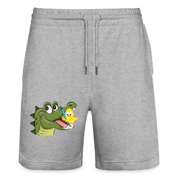 Crocodile and bird brushing their teeth – funny animals - Stanley/Stella Trainer Unisex Organic Jogging Shorts - heather grey - Front - Nik (191cm) & Marisol (170cm)