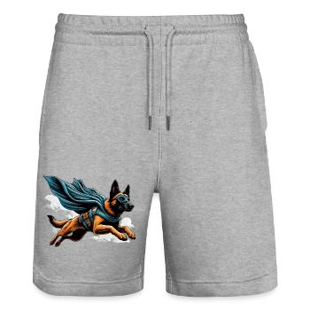 Super Dog Belgian Shepherd Cape Gift - Stanley/Stella Trainer Unisex Organic Jogging Shorts - heather grey - Front - Nik (191cm) & Marisol (170cm)