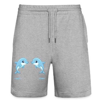 Two baby blue twin dolphins jumping - Stanley/Stella Trainer Unisex Organic Jogging Shorts - heather grey - Front - Nik (191cm) & Marisol (170cm)