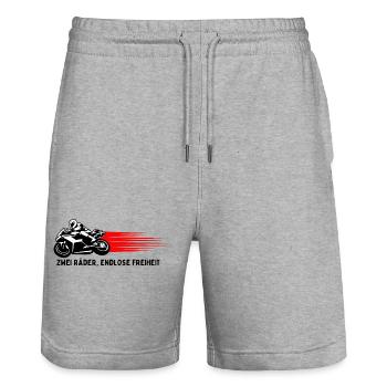 Deux roues, liberté infinie - Édition Moto - Short de jogging bio TRAINER Stanley/Stella unisexe - gris chiné - Devant - Nik (191cm) & Marisol (170cm)