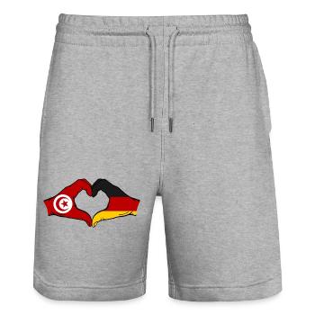 Tunesien Deutschland Flagge Hände Herzform - Stanley/Stella Unisex Bio Joggingshorts Trainer  - Grau meliert - Vorne - Nik (191cm) & Marisol (170cm)