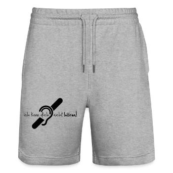 Ich kann dich nicht hören. Limited hearing. - Stanley/Stella Trainer Unisex Organic Jogging Shorts - heather grey - Front - Nik (191cm) & Marisol (170cm)