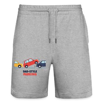 Daddy-style parking - Stanley/Stella Trainer Unisex Organic Jogging Shorts - heather grey - Front - Nik (191cm) & Marisol (170cm)