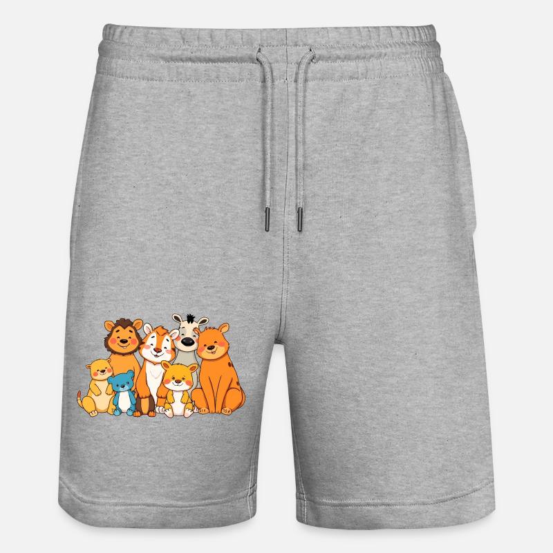 Playful Animal Family Comic Design - Stanley/Stella Trainer Unisex Organic Jogging Shorts - heather grey