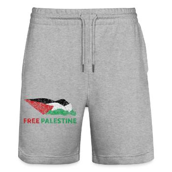 Palestine libre - Short de jogging bio TRAINER Stanley/Stella unisexe - gris chiné - Devant - Nik (191cm) & Marisol (170cm)