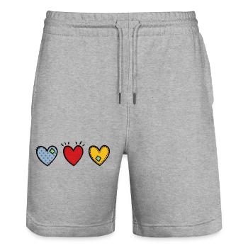 Coeurs colorés à la puissance 3 - Amour, Diversité, Famille - Short de jogging bio TRAINER Stanley/Stella unisexe - gris chiné - Devant - Nik (191cm) & Marisol (170cm)