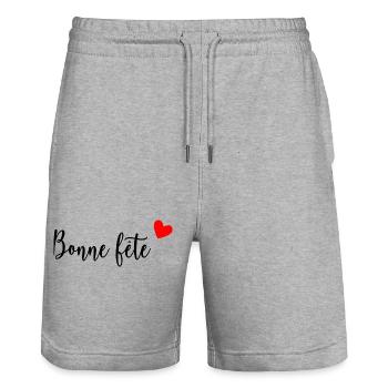 BONNE FÊTE. COEUR. BONNE FÊTE MAMAN. MAMAN - Short de jogging bio TRAINER Stanley/Stella unisexe - gris chiné - Devant - Nik (191cm) & Marisol (170cm)