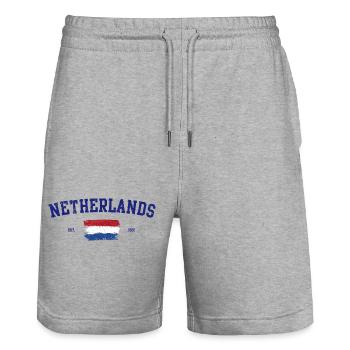 Dutch Flag Artistic Brushstroke Design - Stanley/Stella Trainer Unisex Organic Jogging Shorts - heather grey - Front - Nik (191cm) & Marisol (170cm)