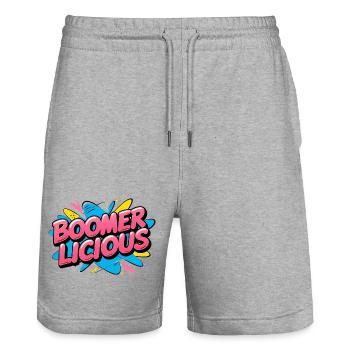 Boomerlicious - Stanley/Stella Trainer Unisex Organic Jogging Shorts - heather grey - Front - Nik (191cm) & Marisol (170cm)