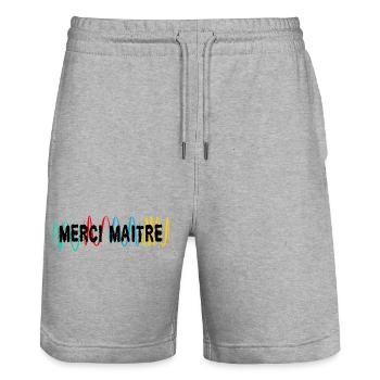 MASTER. MASTER. THANK YOU. THANK YOU, MASTER. MASTER - Stanley/Stella Trainer Unisex Organic Jogging Shorts - heather grey - Front - Nik (191cm) & Marisol (170cm)