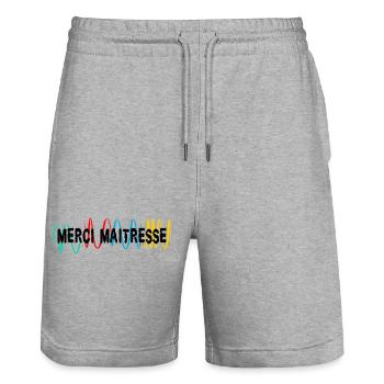 MERCI. MAÎTRESSE. MAÎTRE. MERCI MAÎTRESSE - Short de jogging bio TRAINER Stanley/Stella unisexe - gris chiné - Devant - Nik (191cm) & Marisol (170cm)